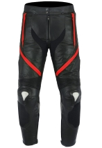 Calças Motard Cabedal Pretas e Vermelhas