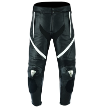 Calças Motard Cabedal Pretas e Brancas 